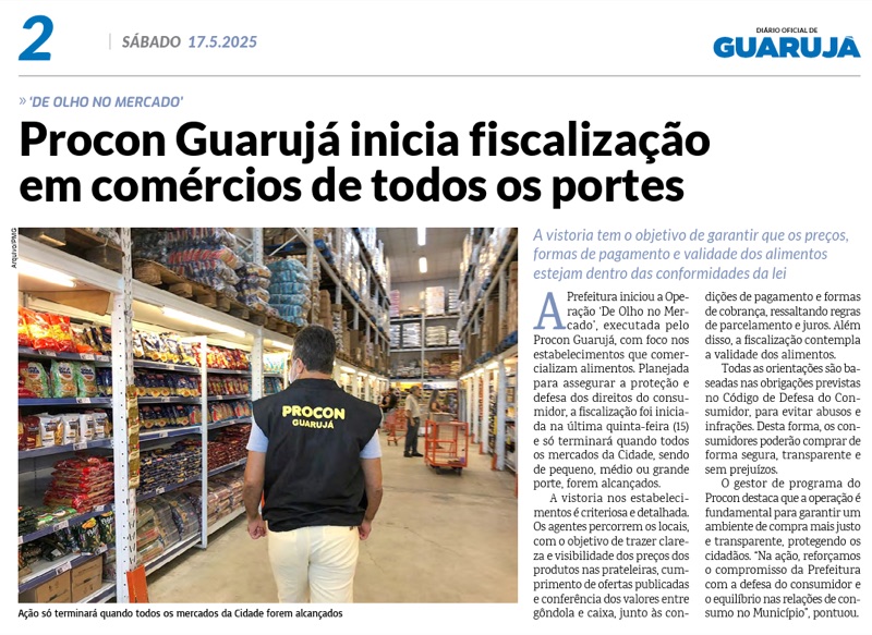 Recorte do Diário Oficial de Guarujá